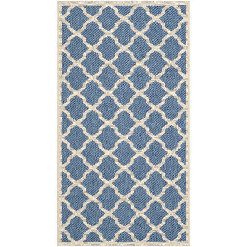 Bordeaux Geometric Blue/Beige Area Indoor/Outdoor Area Rug, Rectangle 8' x 11'