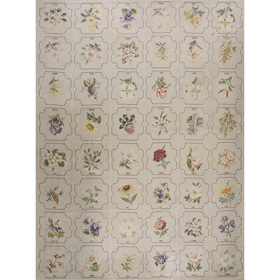 Antique Needlepoint English Stitched Rug