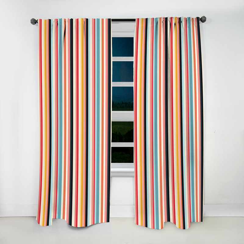 Rideau obscurcissant rayé rose et bleu Nostalgia I - 1 panneaux, L 52 po x L 84 po