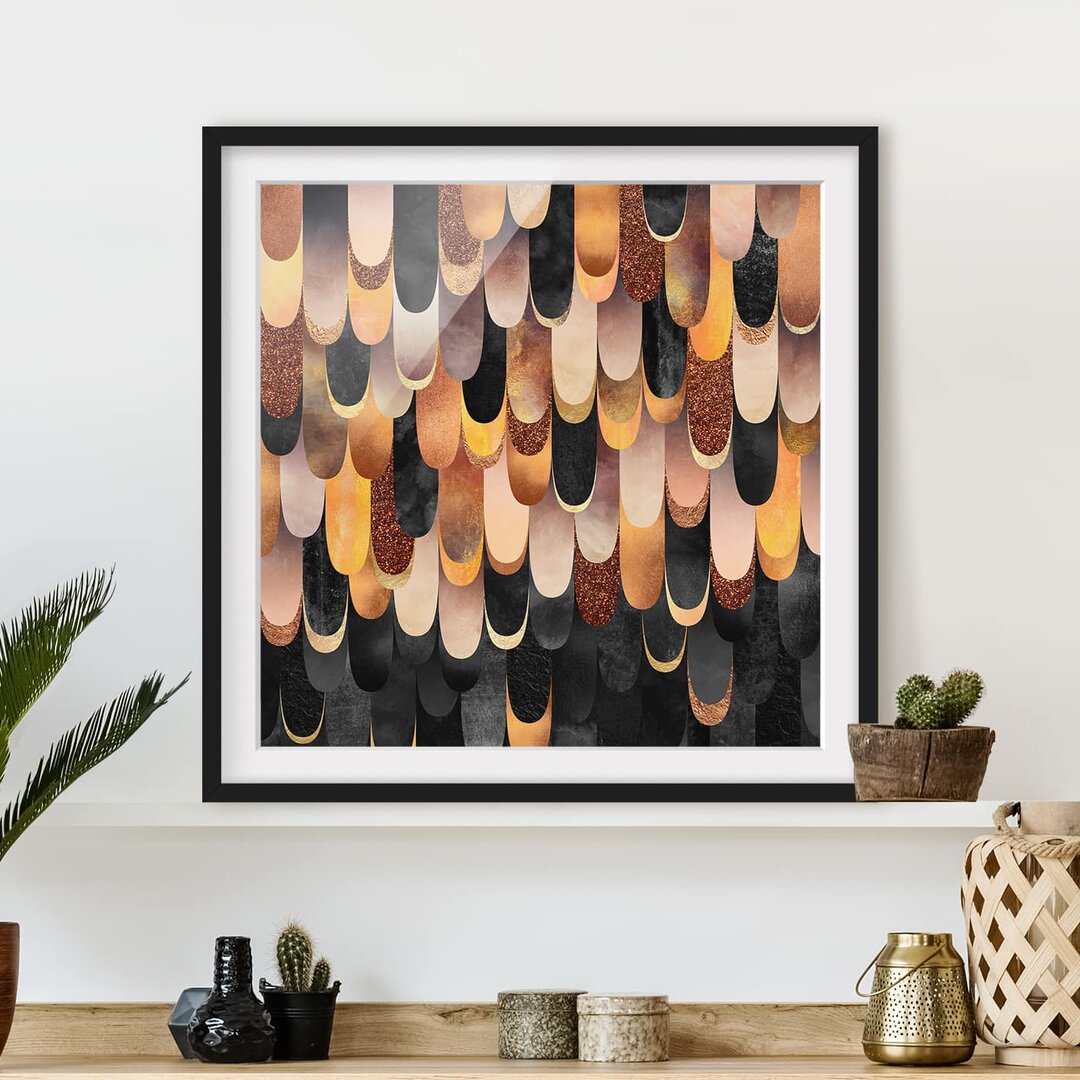 Gerahmtes Poster Feathers Bronze Black