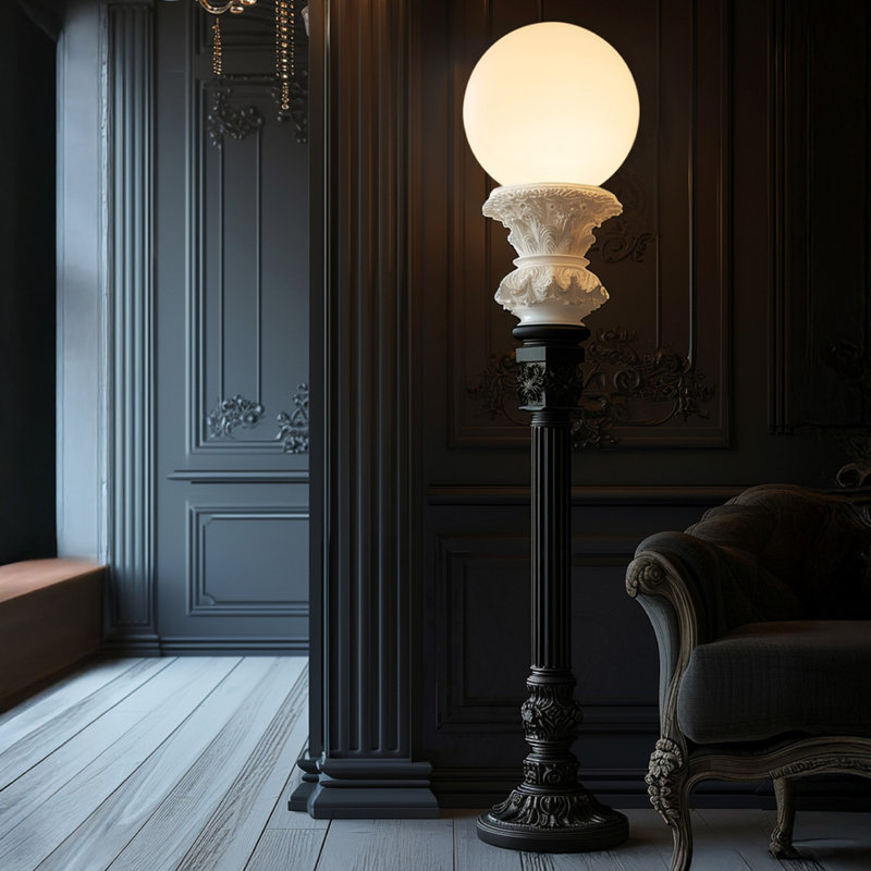 Lampe sur pied en fibre de verre en résine, Noir / blanc