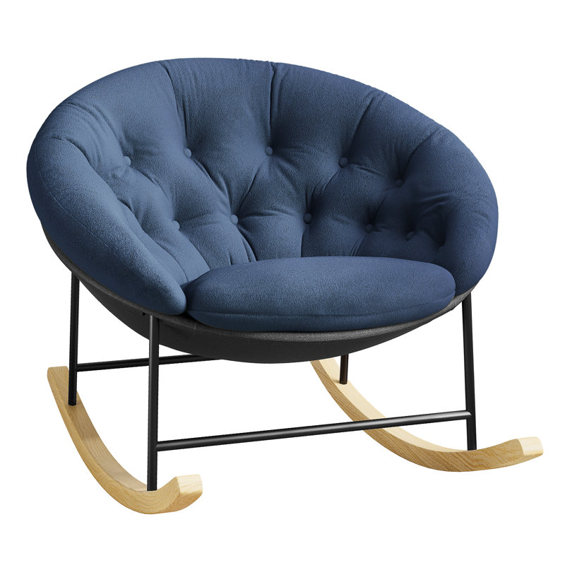 Chaise berçante ronde avec pieds en bois d'agneau massif, Bleu / gris laine d'agneau