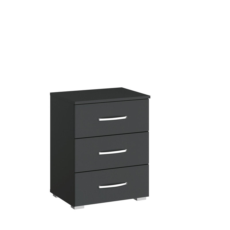 Aditio 3 Drawer Bedside Table, Metallic grey/Metallic grey
