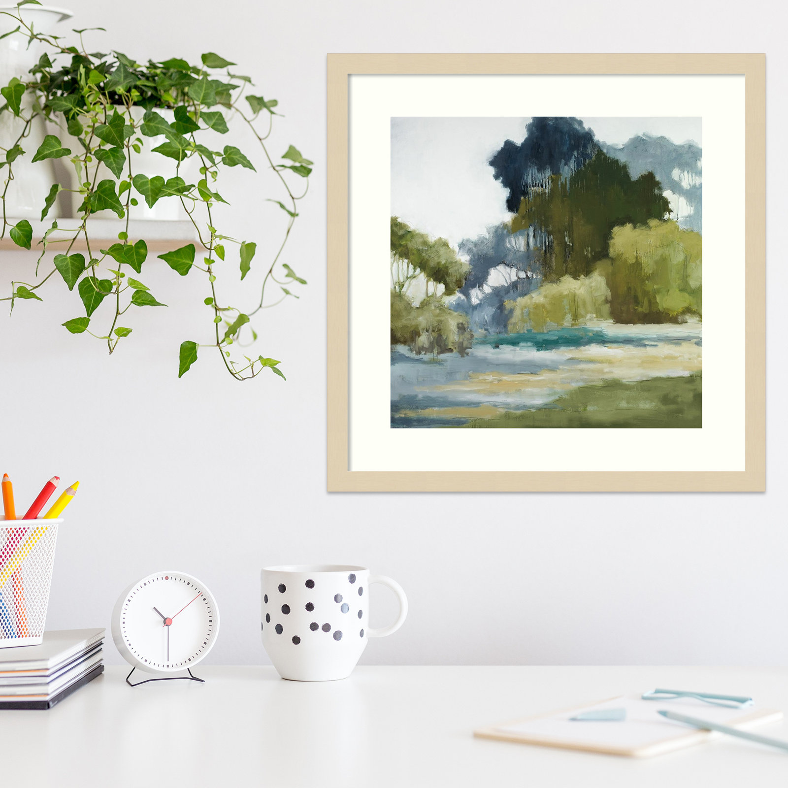 Bean Fileds Tall Trees by Jacqueline Ellens, Natural Framed Paper, 33" H x 33" W