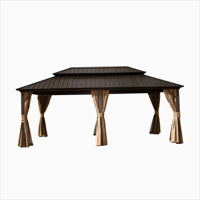 12' X 18' Hardtop Gazebo, Aluminum Metal Gazebo With Galvanized Steel Double Roof Canopy, Curtain And Netting, Permanent Gazebo Pavilion For Party, Wedding, Outdoor Dining