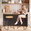 Tabouret de bar 26 po pour îlot de cuisine, selle rustique, tabourets sans dossier avec pieds en métal-118670891