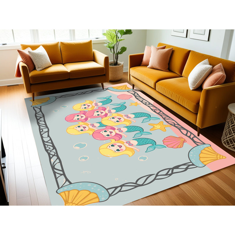 Longshore Tides Washable Mermaids Ocean Kids Rug_Mer010, Rectangle 2' x 3'