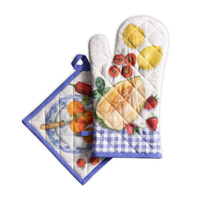 Maison d'Hermine  Gourmand 100% Cotton Oven Mitt + Pot Holder - 7.5" x 13" & 8" x 8"
