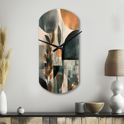 Horloge murale asymétrique en métal vert et brun, reproduction artistique