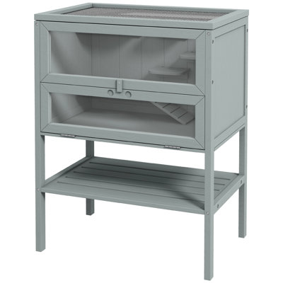 Wooden Hamster Cage - Gray, With Storage Shelf And Good Ventilation For Small Pets 3 , Constructed Of Solid Wood A Stable Habitat