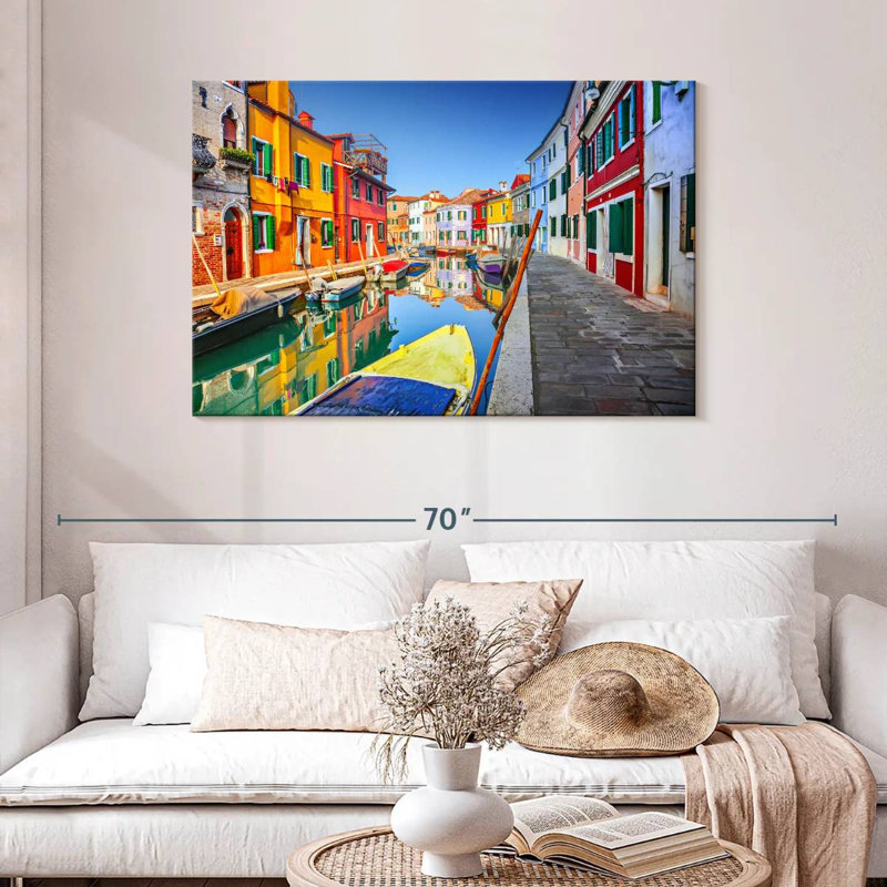 Bateaux Mehar et maisons à Burano, H 30 po x l 45 po