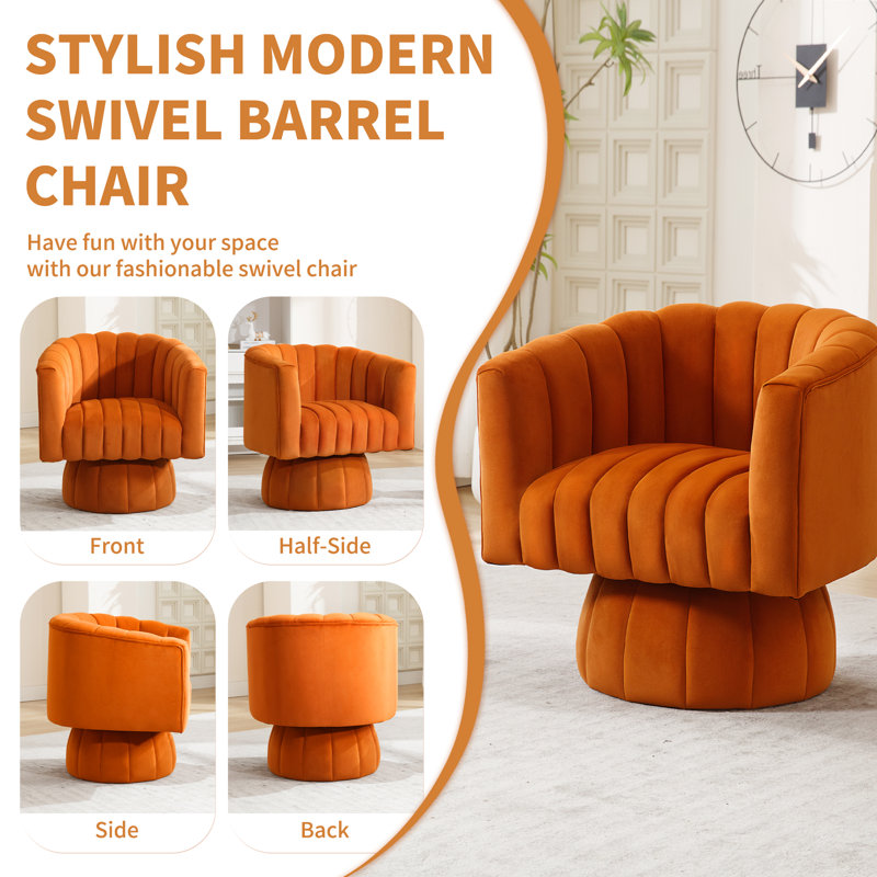 Fauteuil demi-tonneau pivotant 28 po, Velours orange
