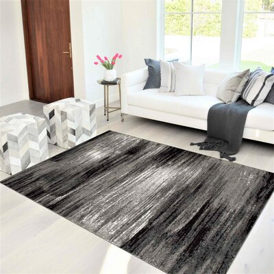 Allstar 8X10 Modern Accent Rug In Grey With Charcoal Grey Abstract Brushed Texture Design (7' 9"" X 9' 8"") -  17 Stories, AA88989E031648B389E31A1FC8257A90