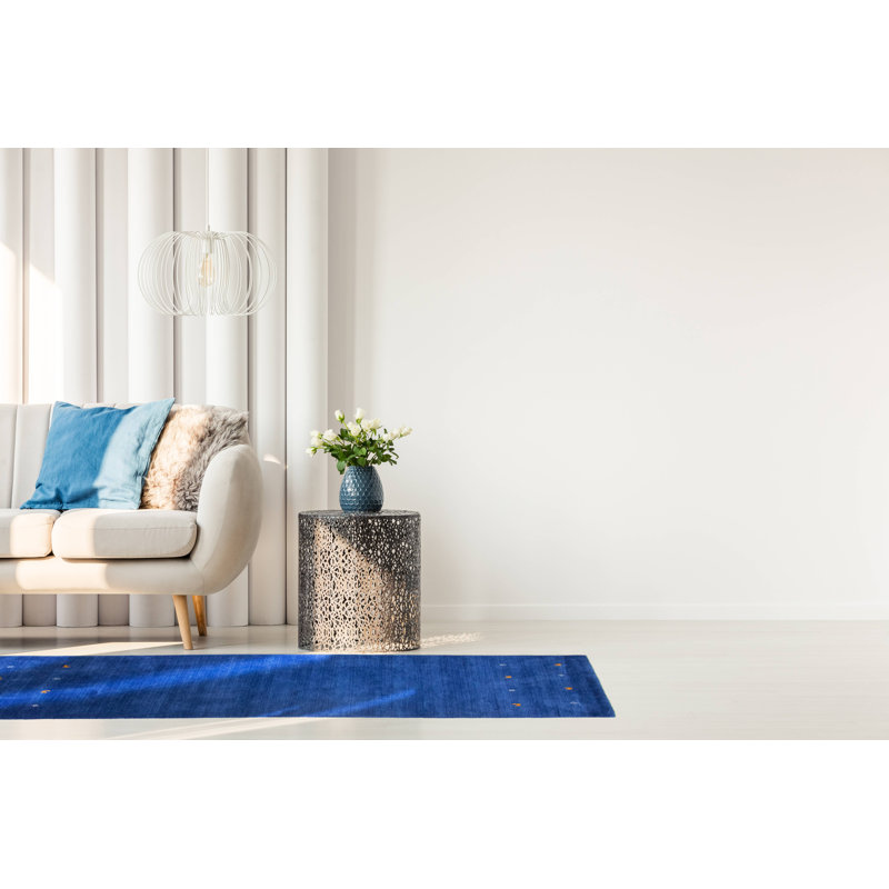 Handwoven Wool Gabbeh Uni Blue Rug, Runner 60 x 180cm
