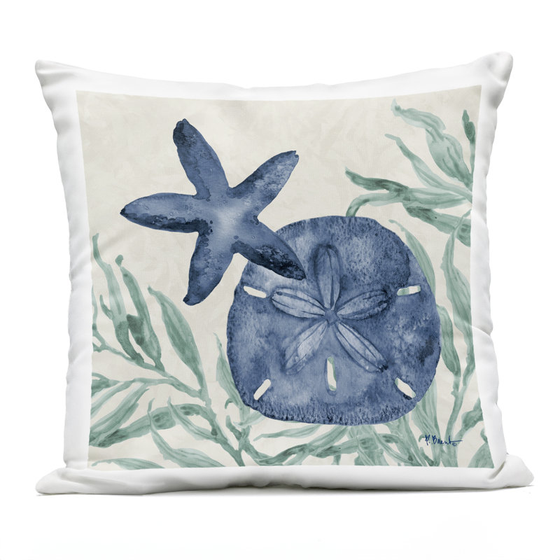 Oreiller imprimé extérieur Tampico Starfish & Sand Dollar par Paul Brent