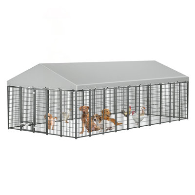 Spacious Outdoor Dog Kennel With Reinforced Metal Structure And Weather-Resistant Roof, Ideal For Large Pets And Multi-Animal Use