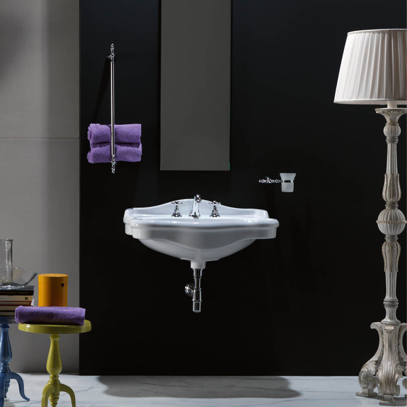 Lavabo de salle de bain mural rectangulaire en céramique avec trop-plein Contea, Trois trous