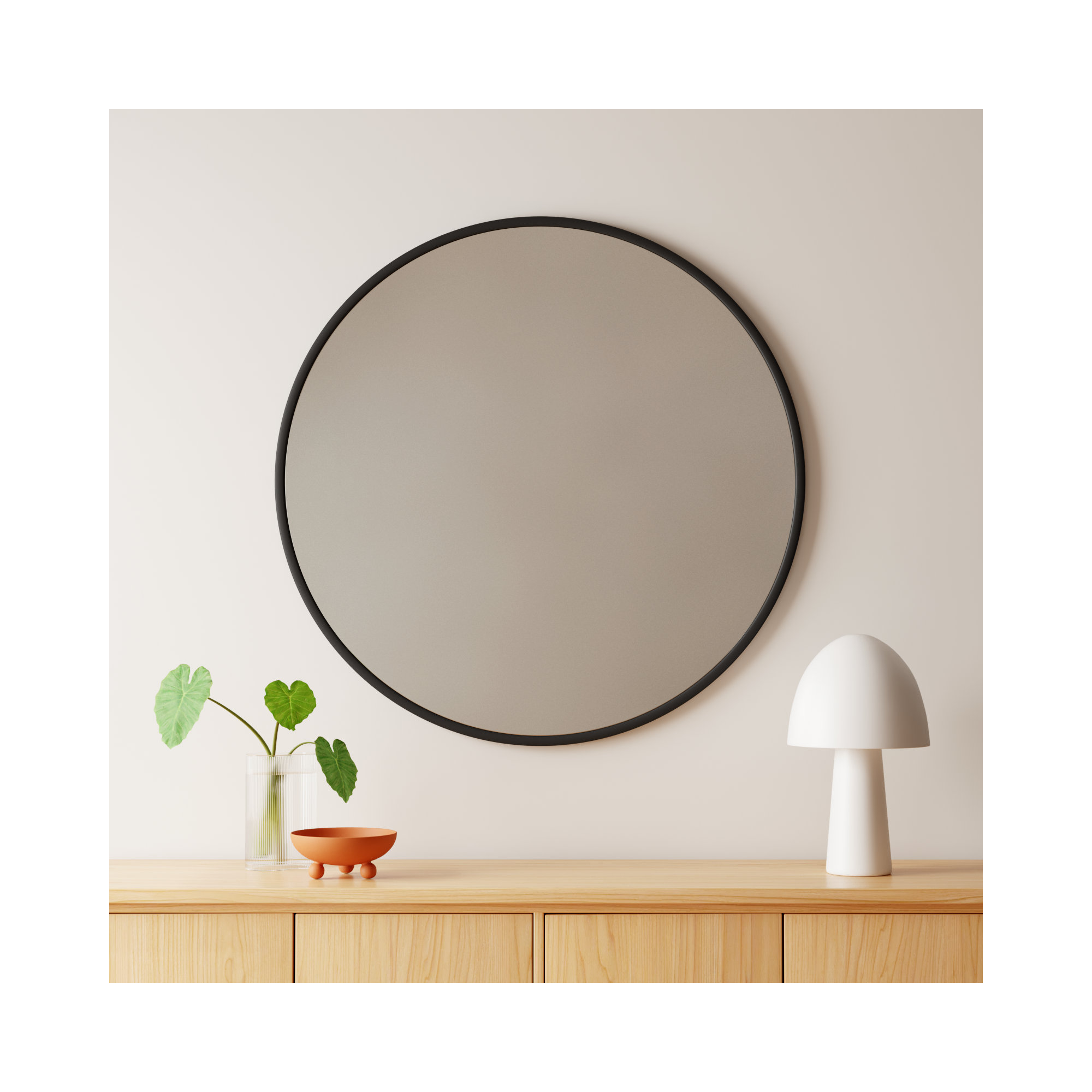 Sabine Metal Round Wall Mirror, 18" x 18", Black