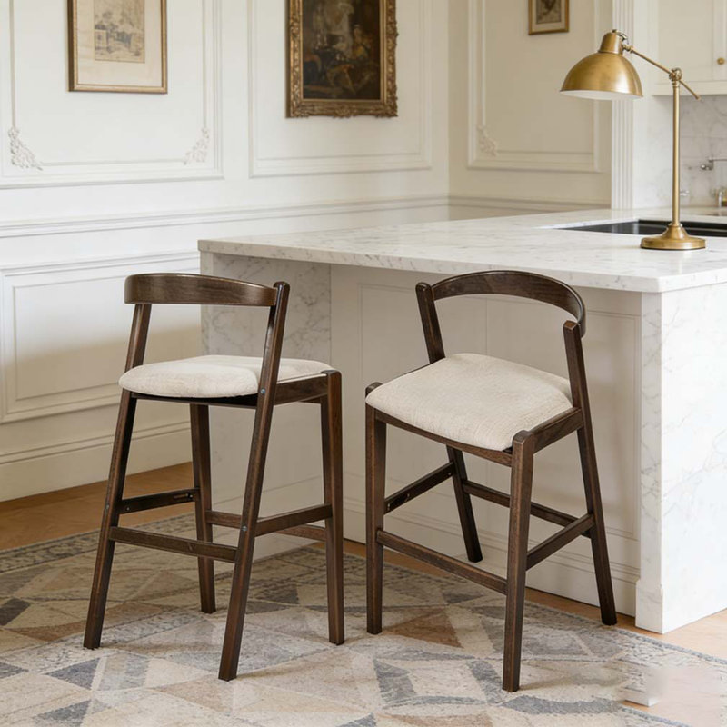 Tabouret d'intérieur en bois d'hévéa, brun foncé