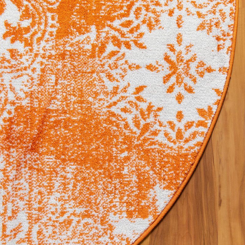 Tapis floral Brandt, Rond 7 pi 1 po, Orange / ivoire