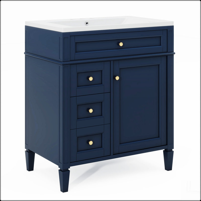 Meuble-lavabo de salle de bain avec lavabo supérieur, meuble de rangement moderne avec 2 tiroirs et un tiroir basculant, meuble-lavabo simple