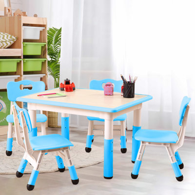 Ensemble de table et 4 chaises pour enfants réglables en hauteur, table d'activités pour tout-petits de 31,5 po avec bureau Graffiti, table de jeu pliable à pieds antidérapants pour les enfants de 2 à 10 ans