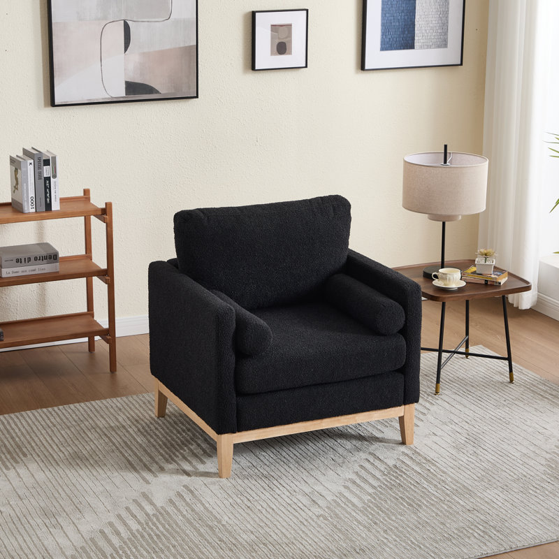 Chaise d'appoint rembourrée avec 2 coussins, Bois naturel, Noir
