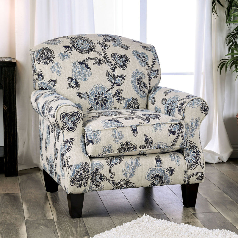 Fauteuil à carreaux de style transitionnel avec pieds fuselés en bois et siège en mousse ivoire à densité moyenne