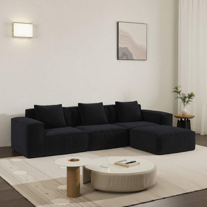 Canapé modulaire modulaire à conversion libre, H 22,4 po x l 118 po x P 39,4 po, 4, Noir