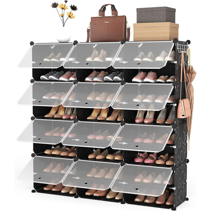 Portable 8-Tier Shoe Cabinet - 48-Pair Shoe Organizer With Expandable, Free Standing, Stackable Space Saving Design And 2 Exclusive Versatile Hooks For Bedroom