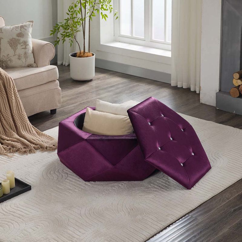 Velvet Fabric Tufted Storage Ottoman, Purple