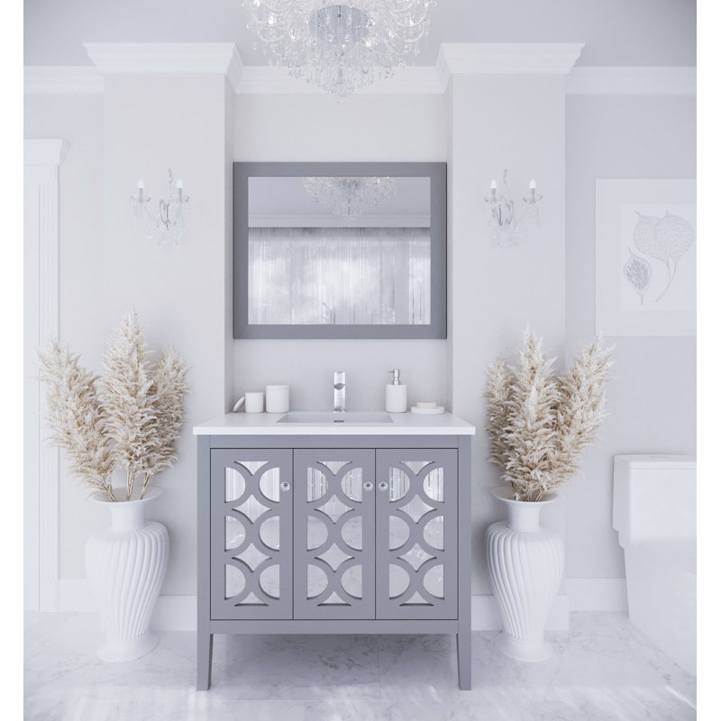 Ensemble de meuble-lavabo simple 36 po Caballero, Gris, Blanc mat