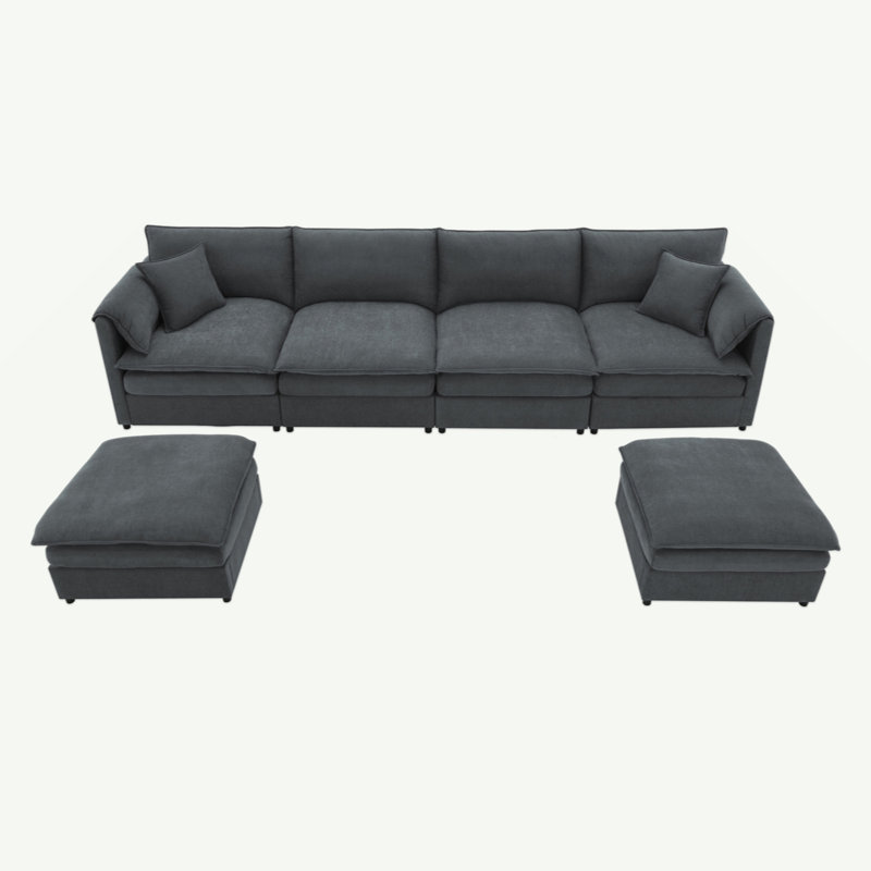 6 Seat Sleeper Sofa Bed With Ottomans,Oversized Indoor Furniture For Living Room, Dark Gray Chenille