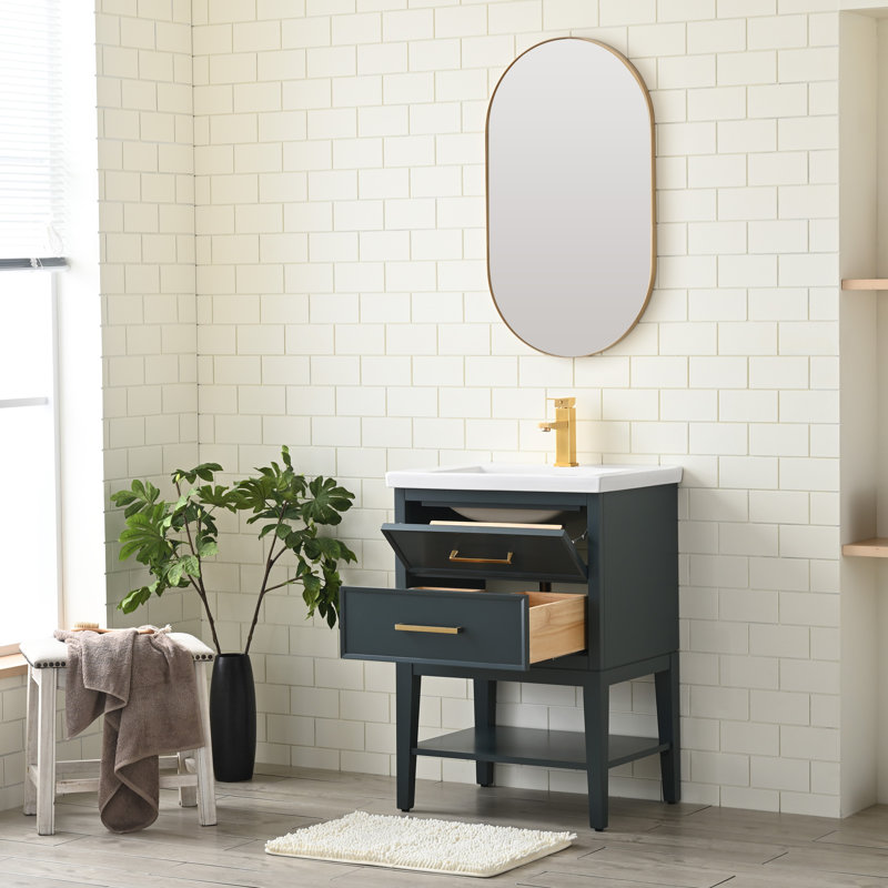 Brodnax 24" Single Bathroom Vanity with Ceramic Top, Vintage Blue