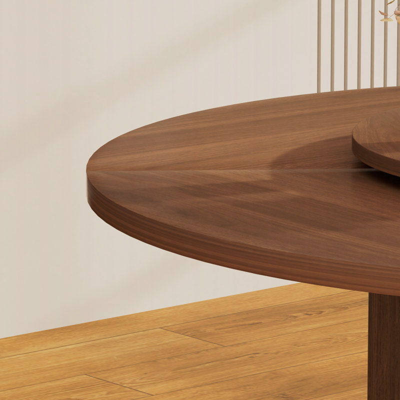 Table de salle à manger ronde avec plateau tournant et support de rangement à 2 niveaux, Noyer