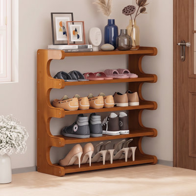 A [Étagère à chaussures en bambou] Étagère à chaussures en bambou cadeau de Noël |  Étagère à chaussures, facile à assembler, peu encombrante | Range-chaussures 5/6 niveaux pour porte d'entrée, couloir d'entrée, salon, chambre à coucher, garage