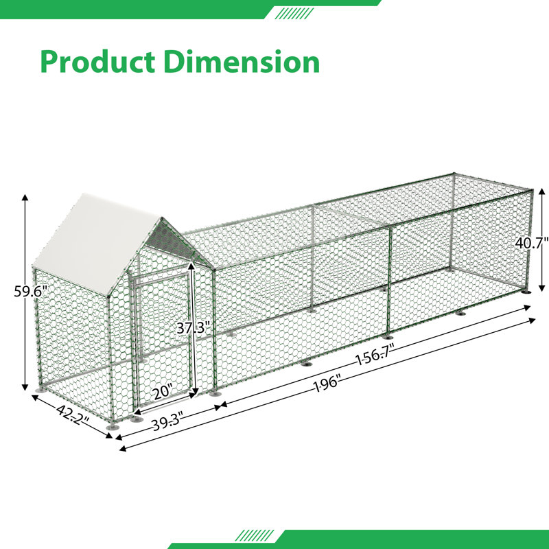 Poulailler en métal Elske, H 59,6 po x l 196 po x P 42,2 po