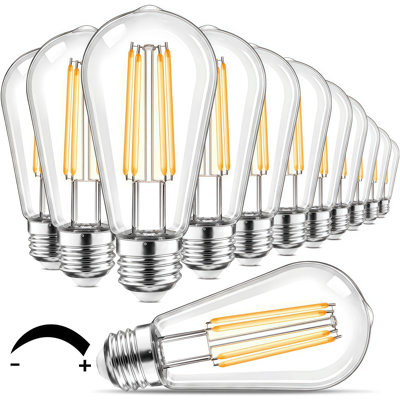 8 Watt (60 Watt Equivalent), ST58 LED, Dimmable Vintage Edison Light Bulb, Warm White 5000K, E26 Medium Base, 800LM, 80+ CRI, Clear Glass Straight Filament Decorative Bulb (Set of 12)