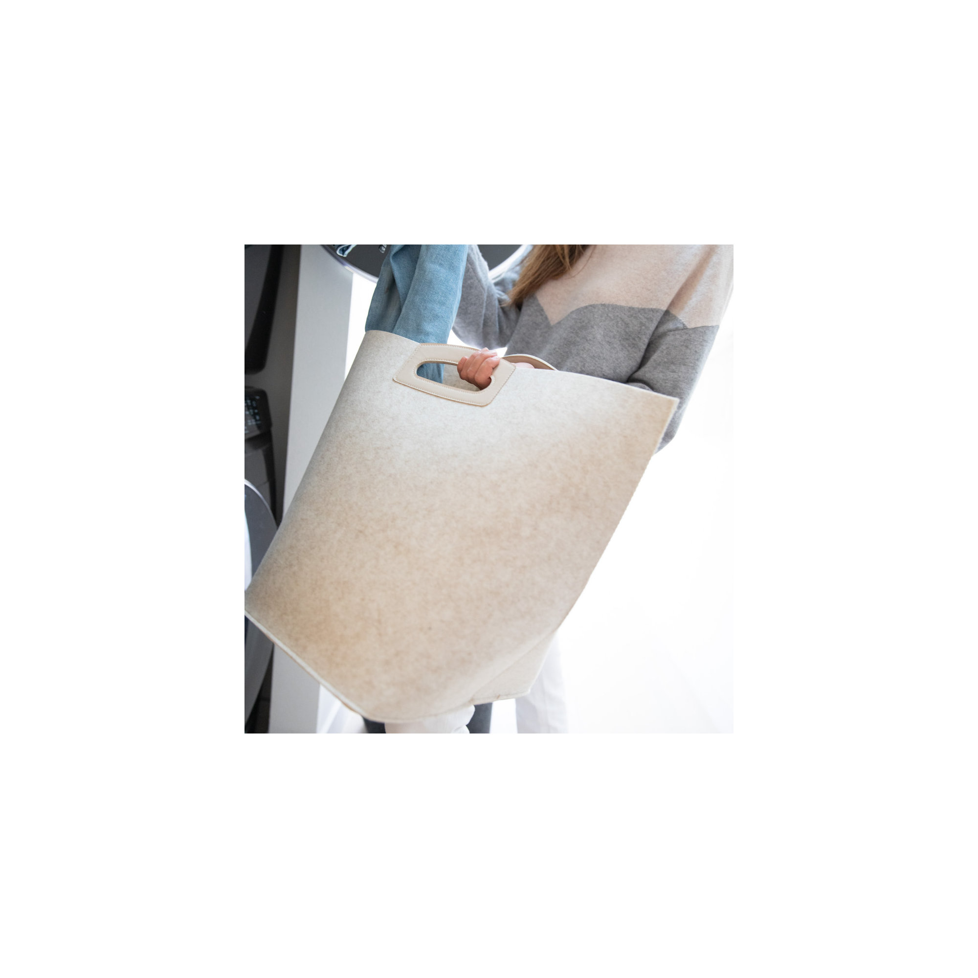 Handle Felt Storage Bin, Beige