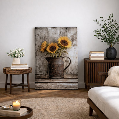 «Rustic Sunflower Pitcher», reproduction d'art sur toile encadrée, impression de giclée sur toile