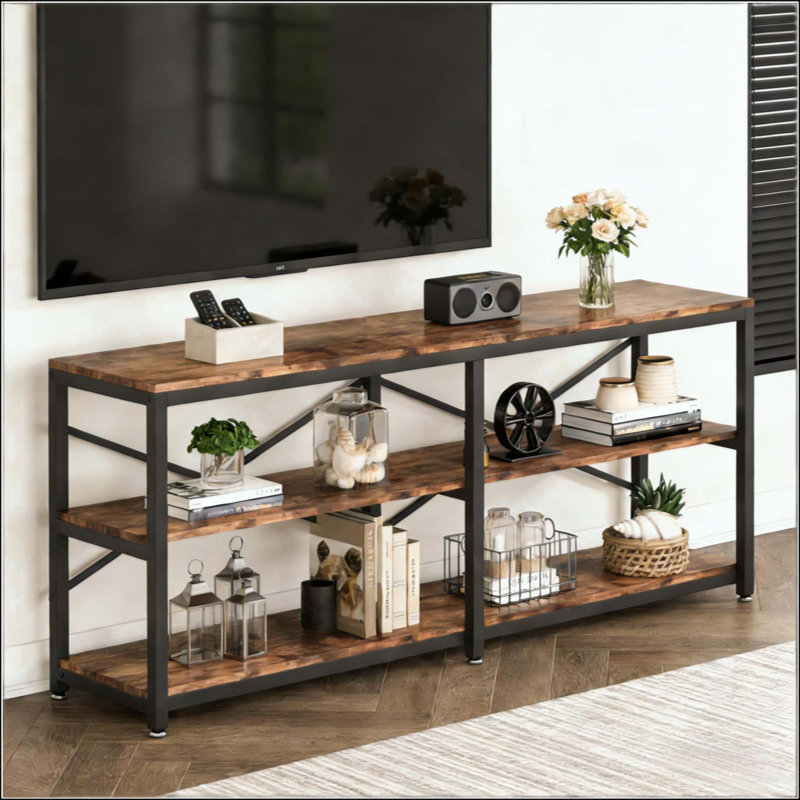 Canapé rustique de style campagnard, table de vestibule à 3 niveaux, console, meuble télé, bibliothèque