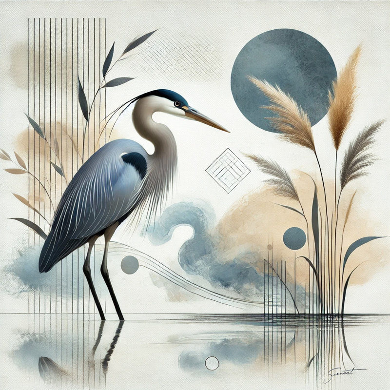 "Abstract Elegance Blue Heron", impression sur toile, H 12 po x l 12 po x P 1 po