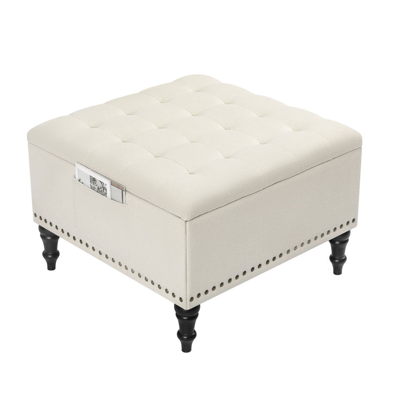 28" Square Storage Ottoman Bench, Beige