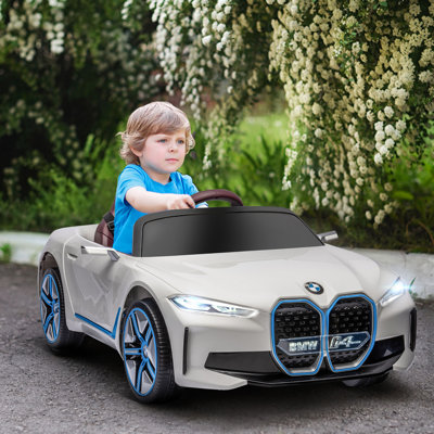 Voiture électrique pour enfants Aosom, voiture sous licence avec chauffeur de 12 V avec télécommande 2,4 G, système de suspension, klaxon, musique, lumières pour garçons et filles, blanc