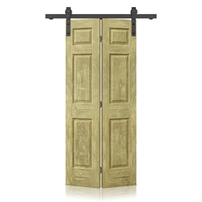 Porte de grange pliante à panneaux en panneau de fibres à densité moyenne avec ensemble de quincaillerie d'installation