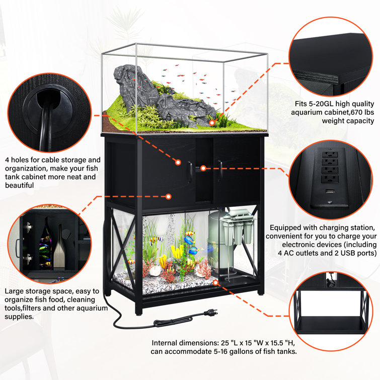 Tucker Murphy Pet™ 20 Gallon Aquarium Stand With Cabinet & Charging Station Fish  Tank Stand - Wayfair Canada
