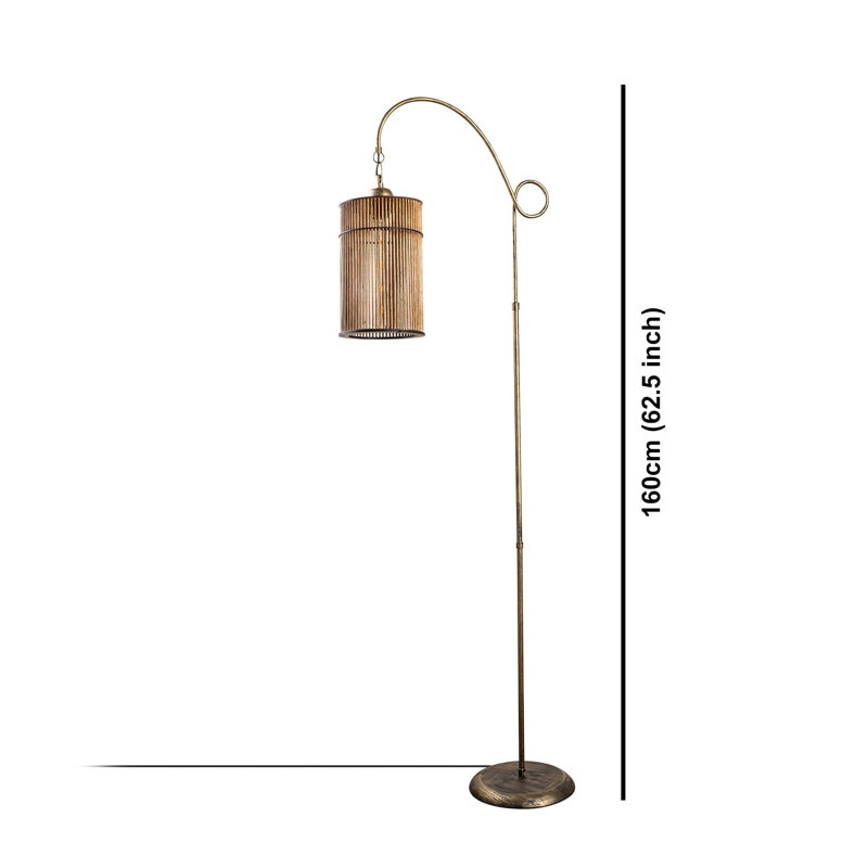 Stylish Floor Lamp with Metal Body, Antiquation Finish, 63.0 Inches Tall | Replica Bamboo Cap (7.9 x 7.9 Inches) | E27 Socket, Max 60W | CE Certified | Perfect for Living Room, Bedroom, & Modern Decor