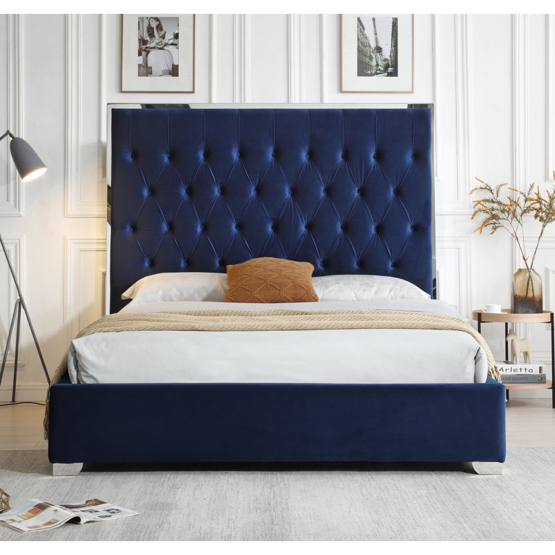 Velours Lotman rembourré avec cadre argenté, Grand, Bleu