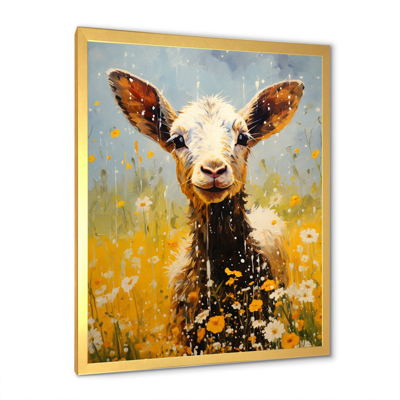 Adorable portrait de chèvre dans un pré I sur toile, H 20 po x l 12 po x P 1 po, Encadrement doré