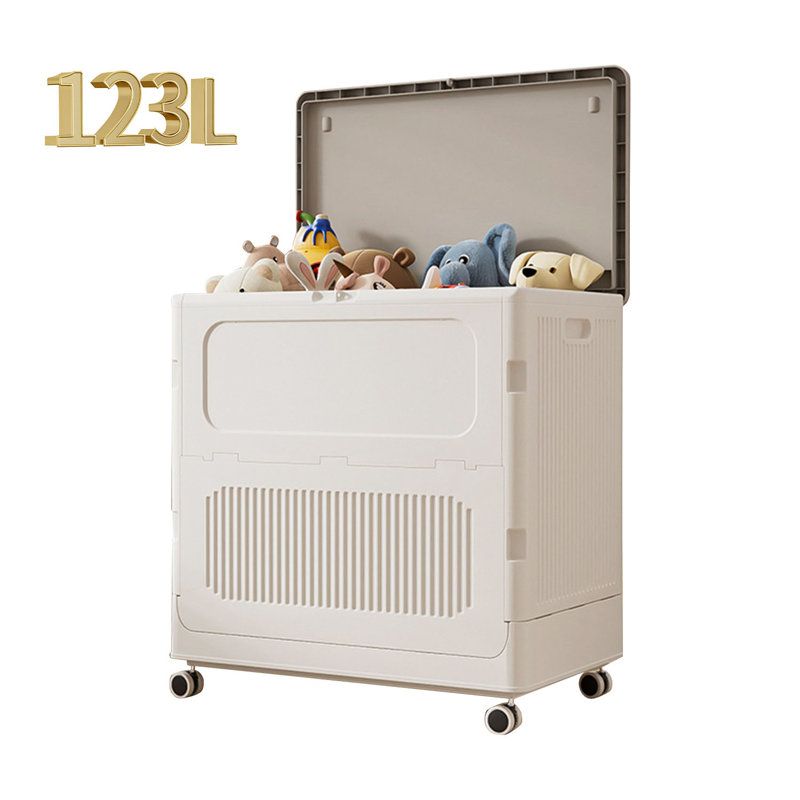 123L Collapsible Laundry Clothes Hamper Box With Wheels And Lid